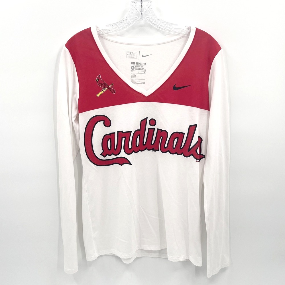 NIKE Women's Sz M Athletic Cut Long-Sleeve V-Neck ST LOUIS CARDINALS T-Shirt Tee